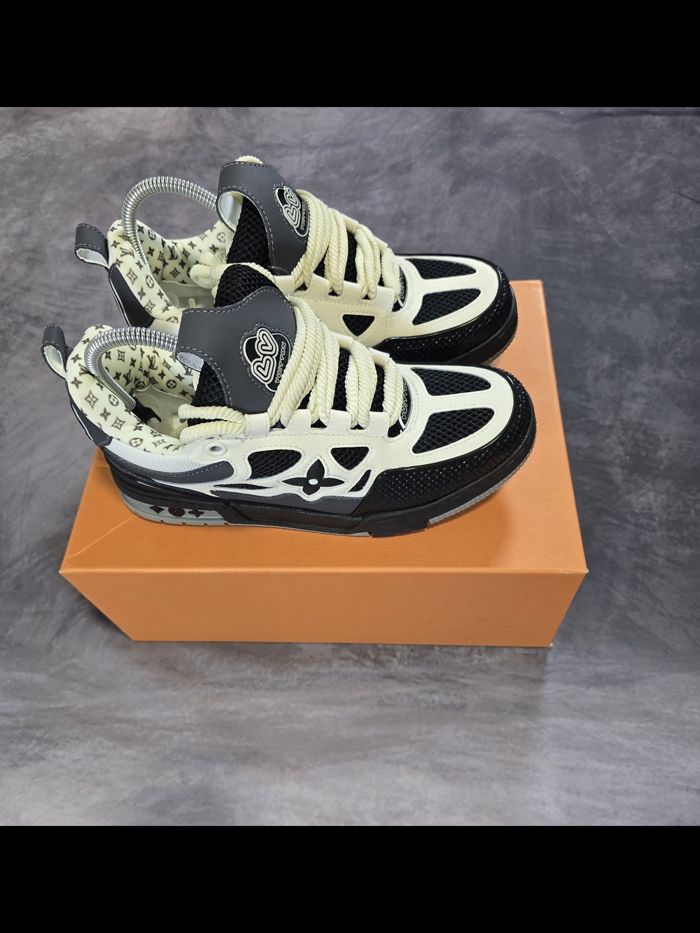 Chunky Urban Skate Sneakers - Black, Cream & Grey Platform Trainers